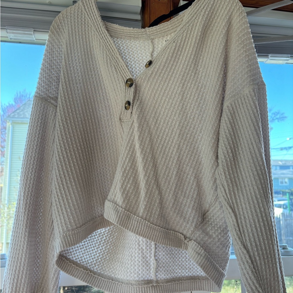 Cream Textured Button-Up Sweater